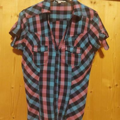 Secondhand: Karierte Bluse (blau, schwarz, rosa) - thumb